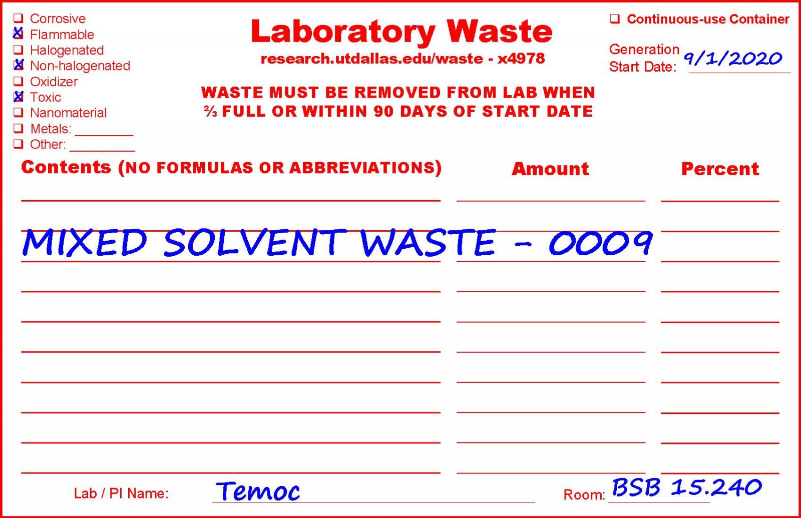 Laboratory Waste Label