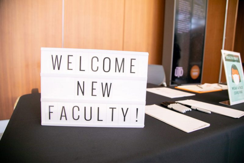 Letter board that reads "Welcome New Faculty"